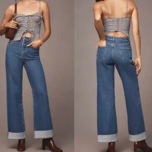 Anthropologie Pilcro High Rise Wide Leg Cuffed Blue Jeans Sz 27